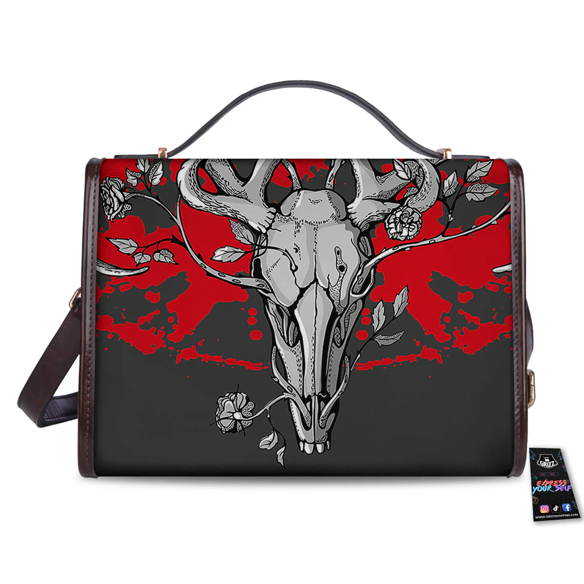 Skull Deer Vintage Print Women's Satchel Bag - Image 2