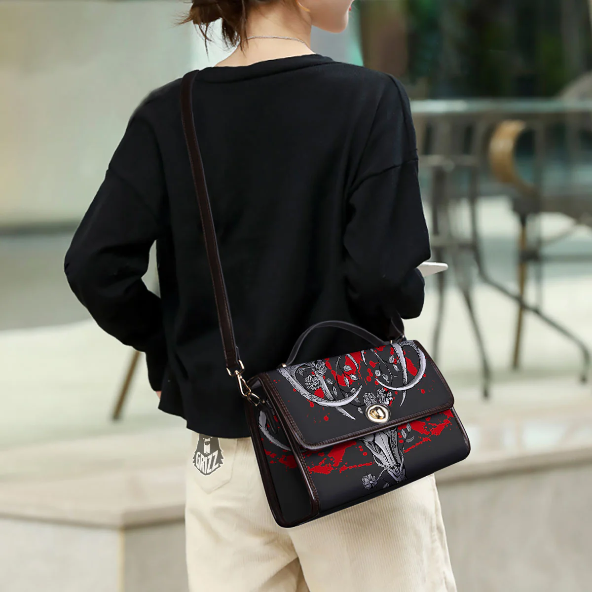 Skull Deer Vintage Print Women's Satchel Bag - Image 3