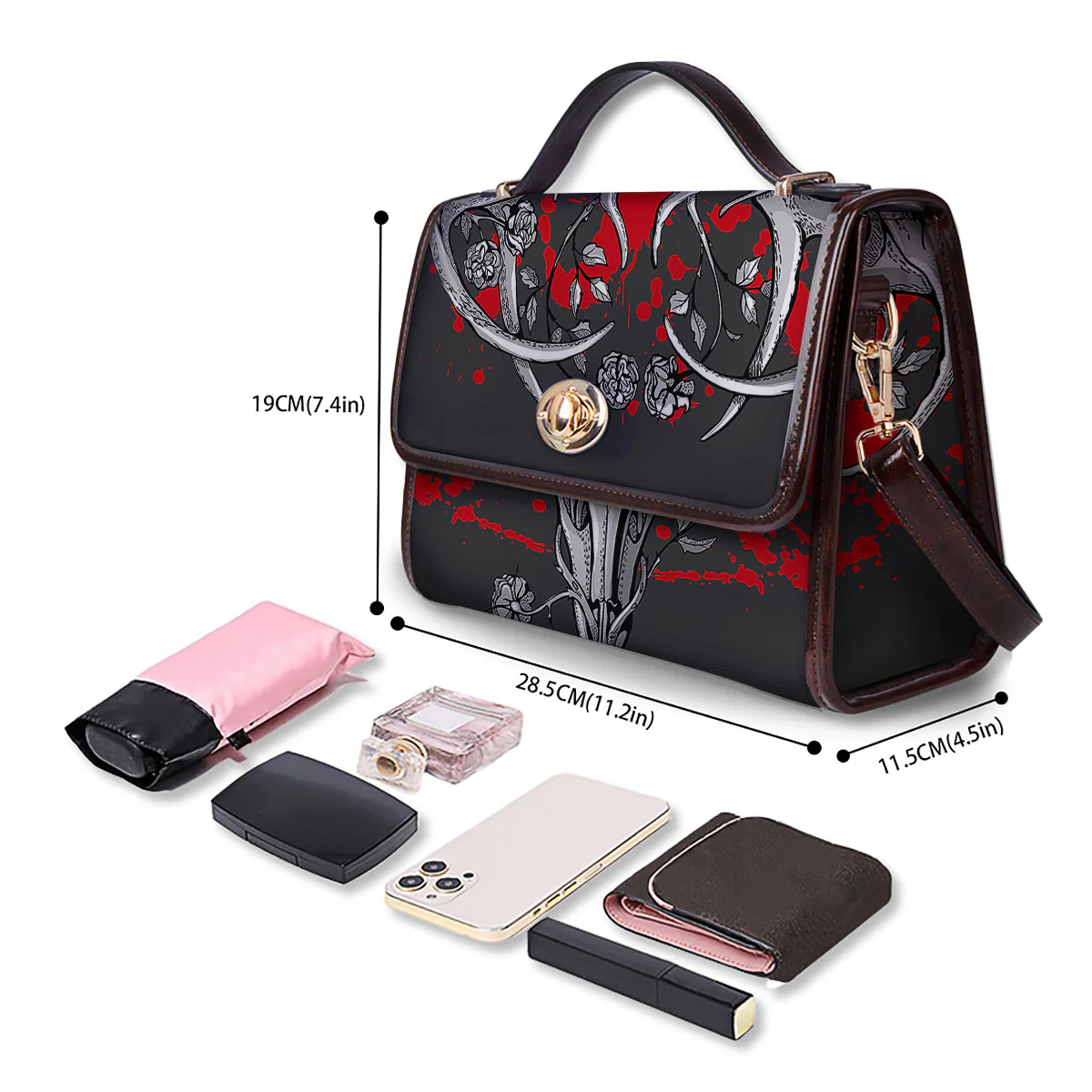 Skull Deer Vintage Print Women's Satchel Bag - Image 4