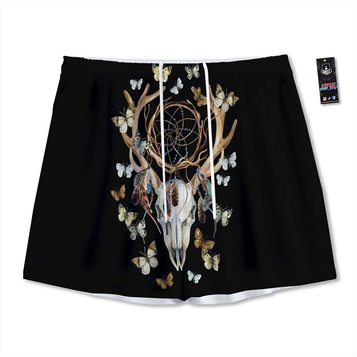 Skull Dreamcatcher Deer Print Mesh Shorts
