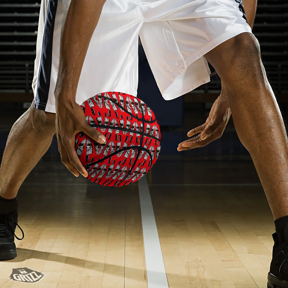 Skull Face Reflection Knife Print Pattern Basketball - Image 3