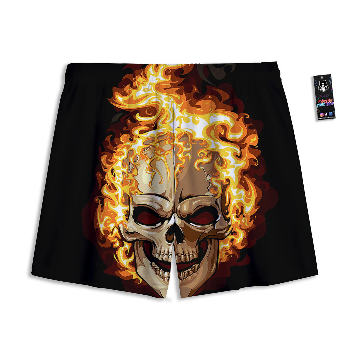 Skull Fire Print Mesh Shorts - Image 2