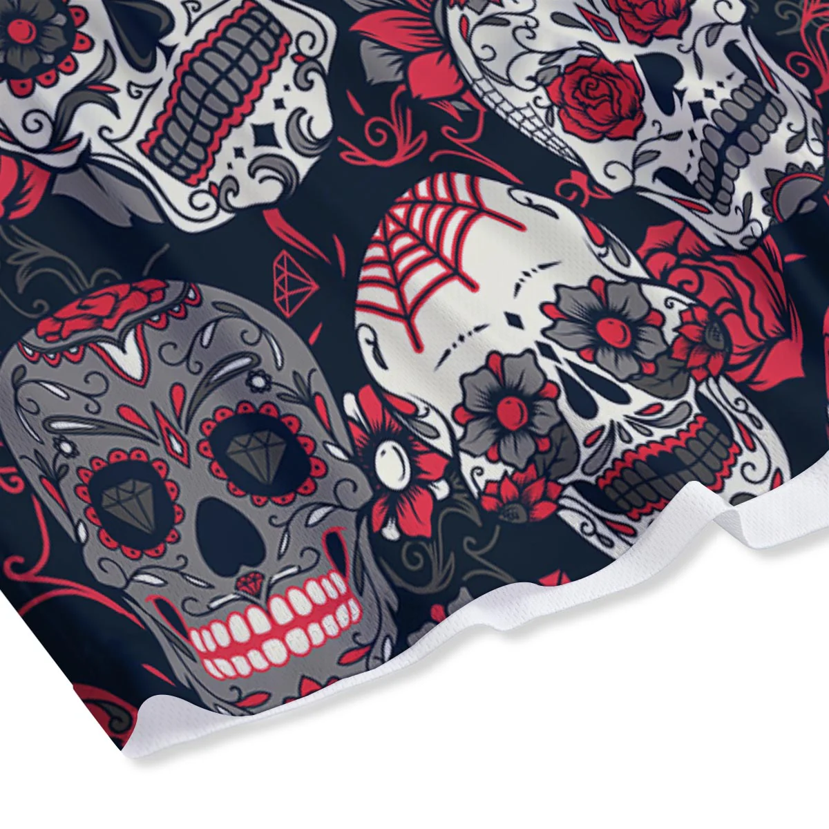 Skull Flower Red Sugar Print Pattern Mesh Shorts - Image 4