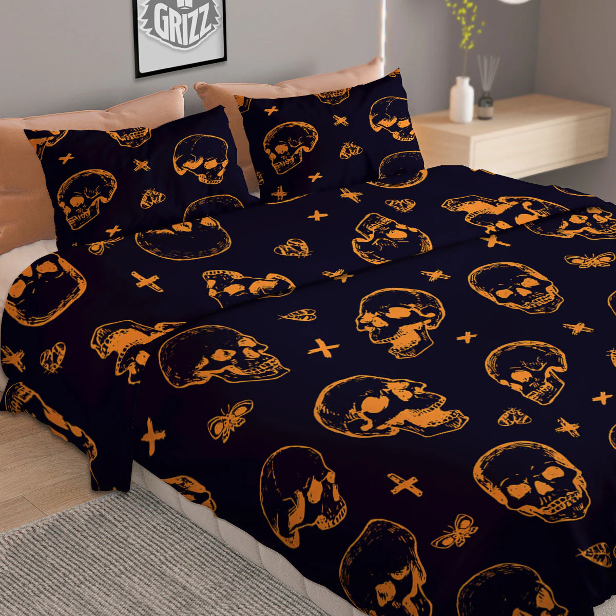 Skull Halloween Print Pattern Duvet Cover Bedding Set - Image 2
