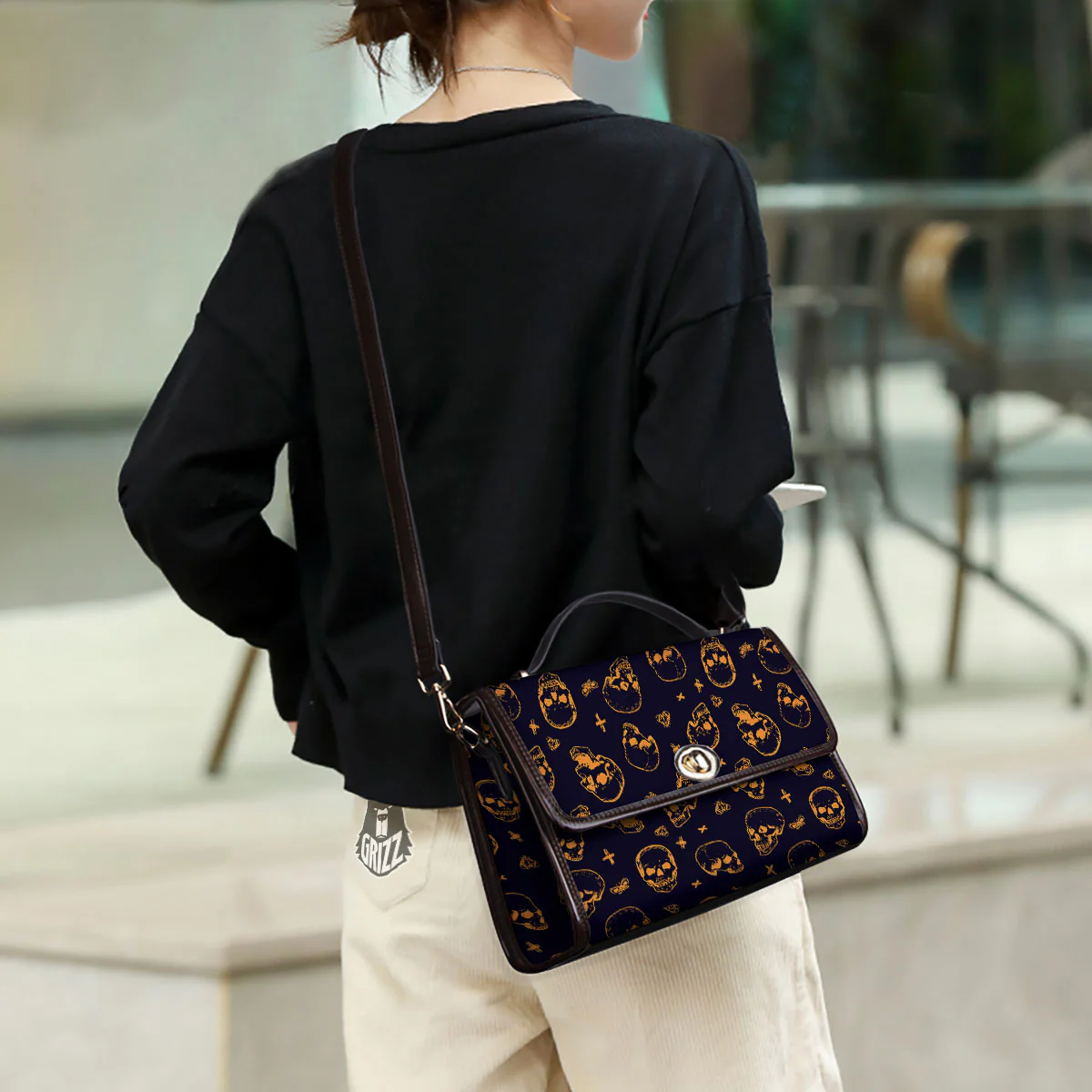 Skull Halloween Print Pattern Women's Satchel Bag - Image 3