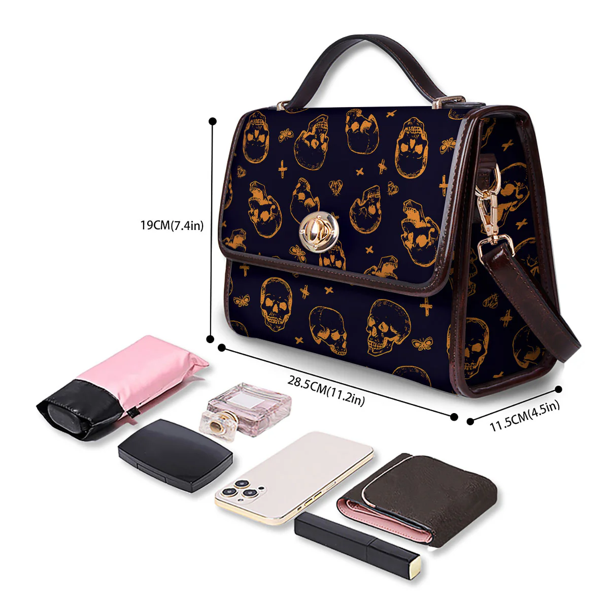 Skull Halloween Print Pattern Women's Satchel Bag - Image 4