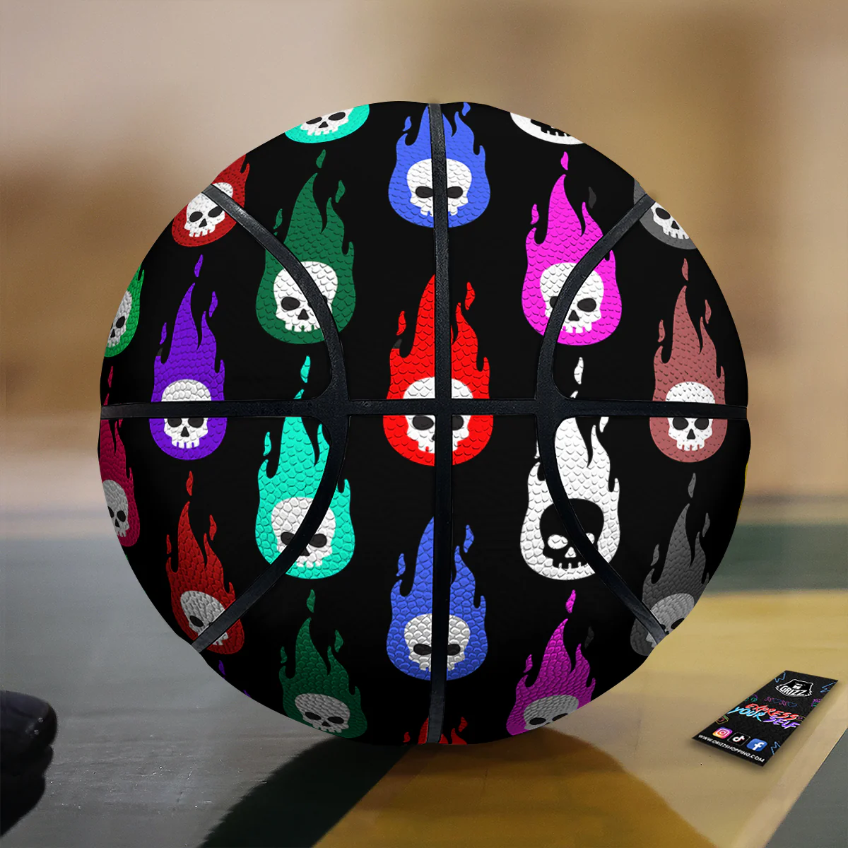 Skull Head Fire Colorful Print Pattern Basketball