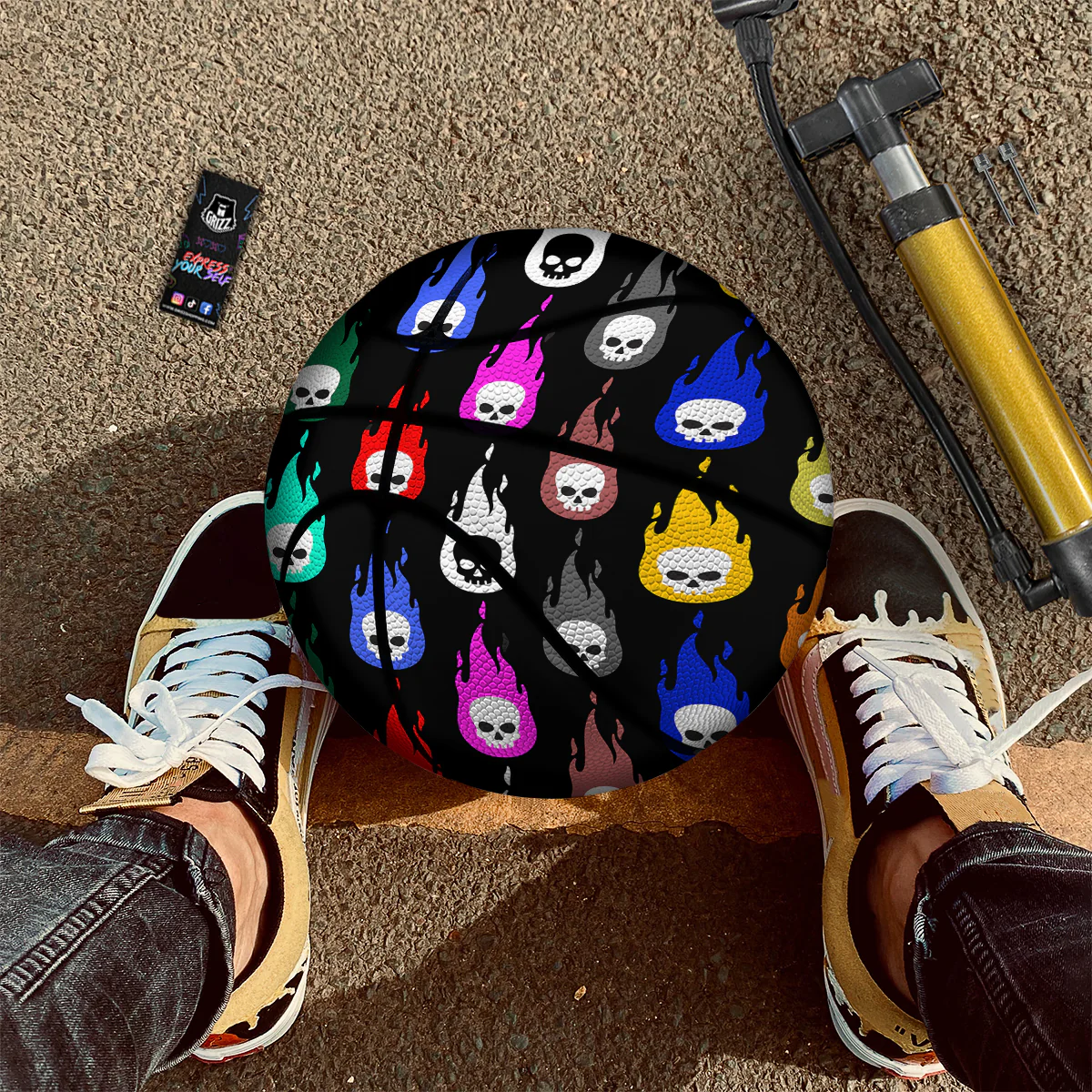 Skull Head Fire Colorful Print Pattern Basketball - Image 2