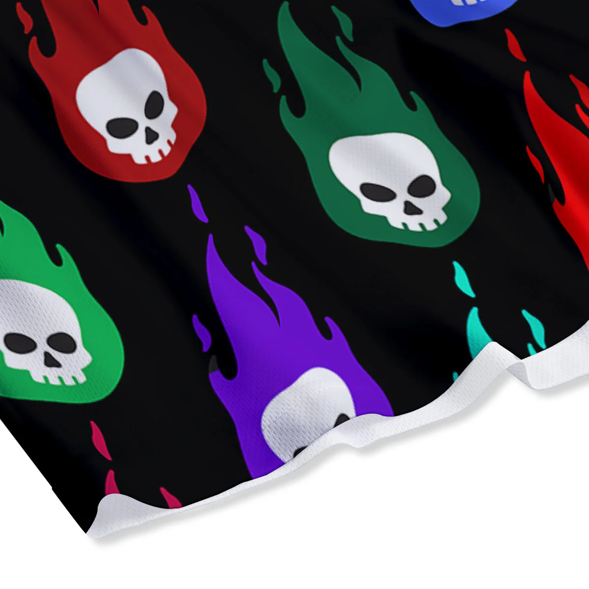 Skull Head Fire Colorful Print Pattern Mesh Shorts - Image 4