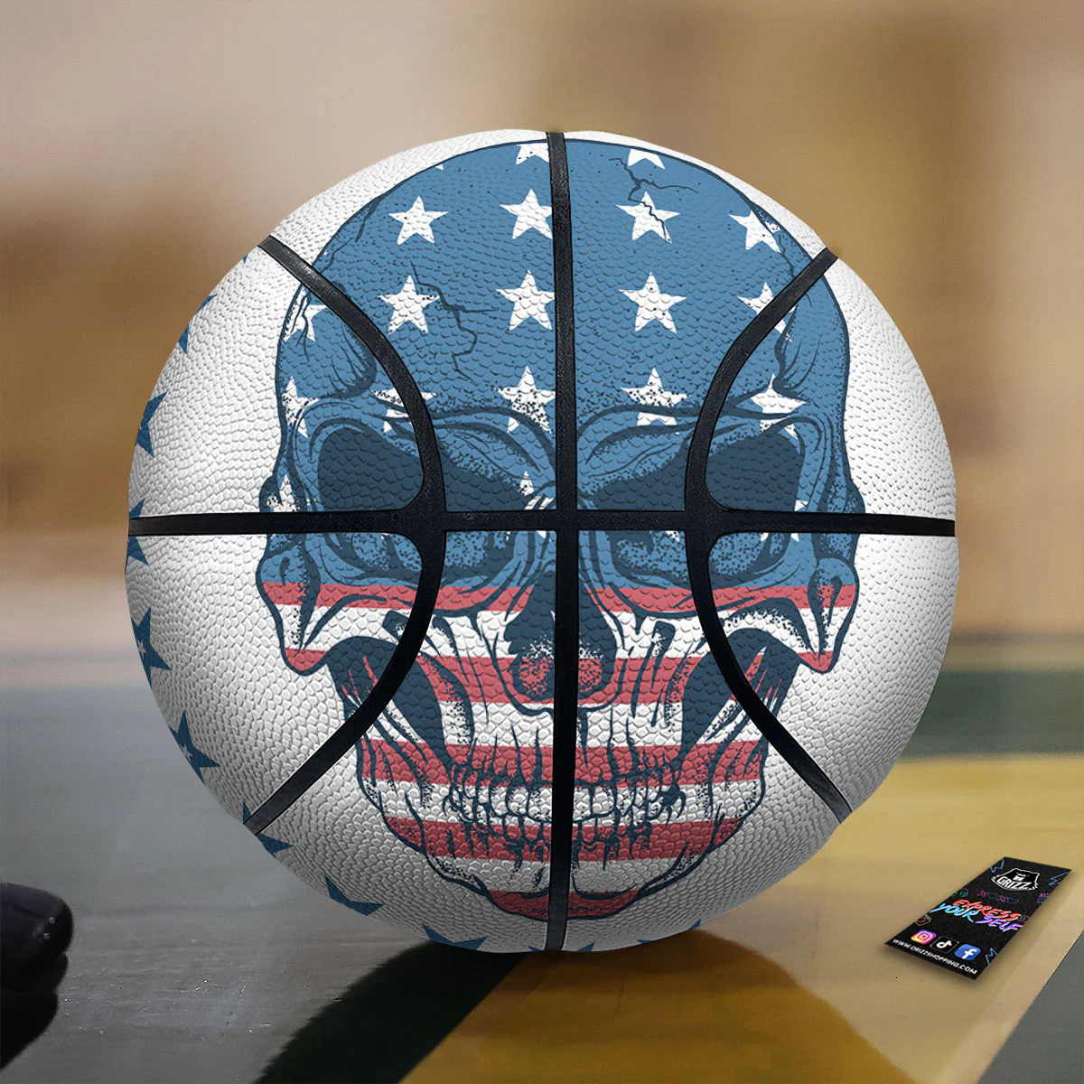 Skull Patriotic American Print Basketball