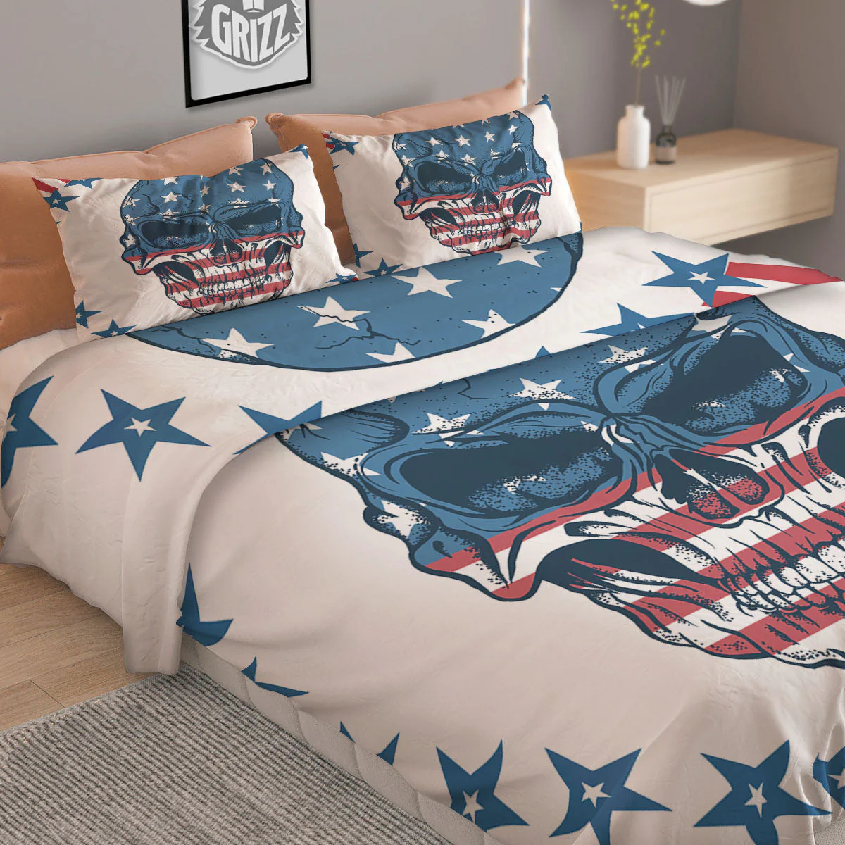 Skull Patriotic American Print Duvet Cover Bedding Set - Image 2