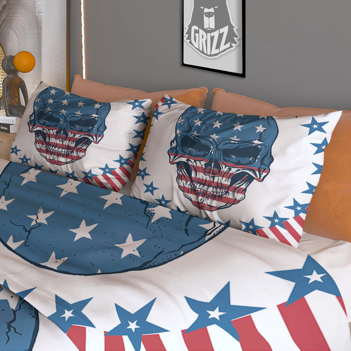 Skull Patriotic American Print Duvet Cover Bedding Set - Image 3