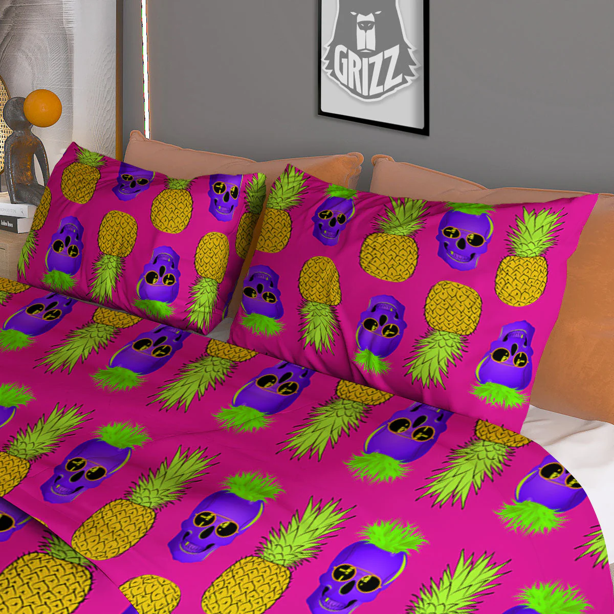 Skull Pineapple Print Pattern Duvet Cover Bedding Set - Image 3