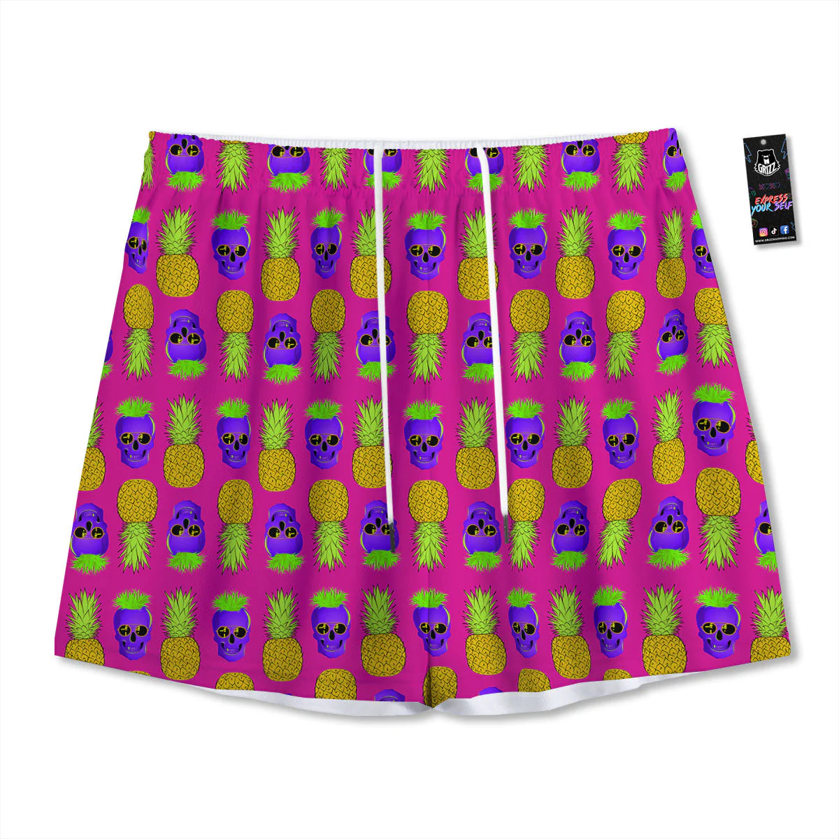Skull Pineapple Print Pattern Mesh Shorts