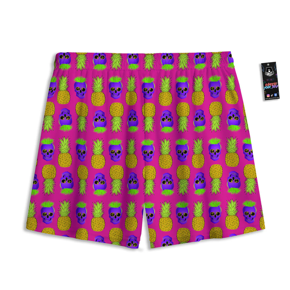 Skull Pineapple Print Pattern Mesh Shorts - Image 2