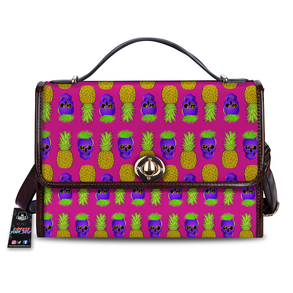Skull Pineapple Print Pattern Women's Satchel Bag