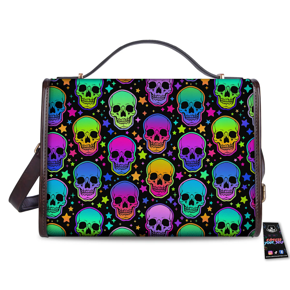 Skull Psychedelic Print Pattern Women's Satchel Bag - Image 2