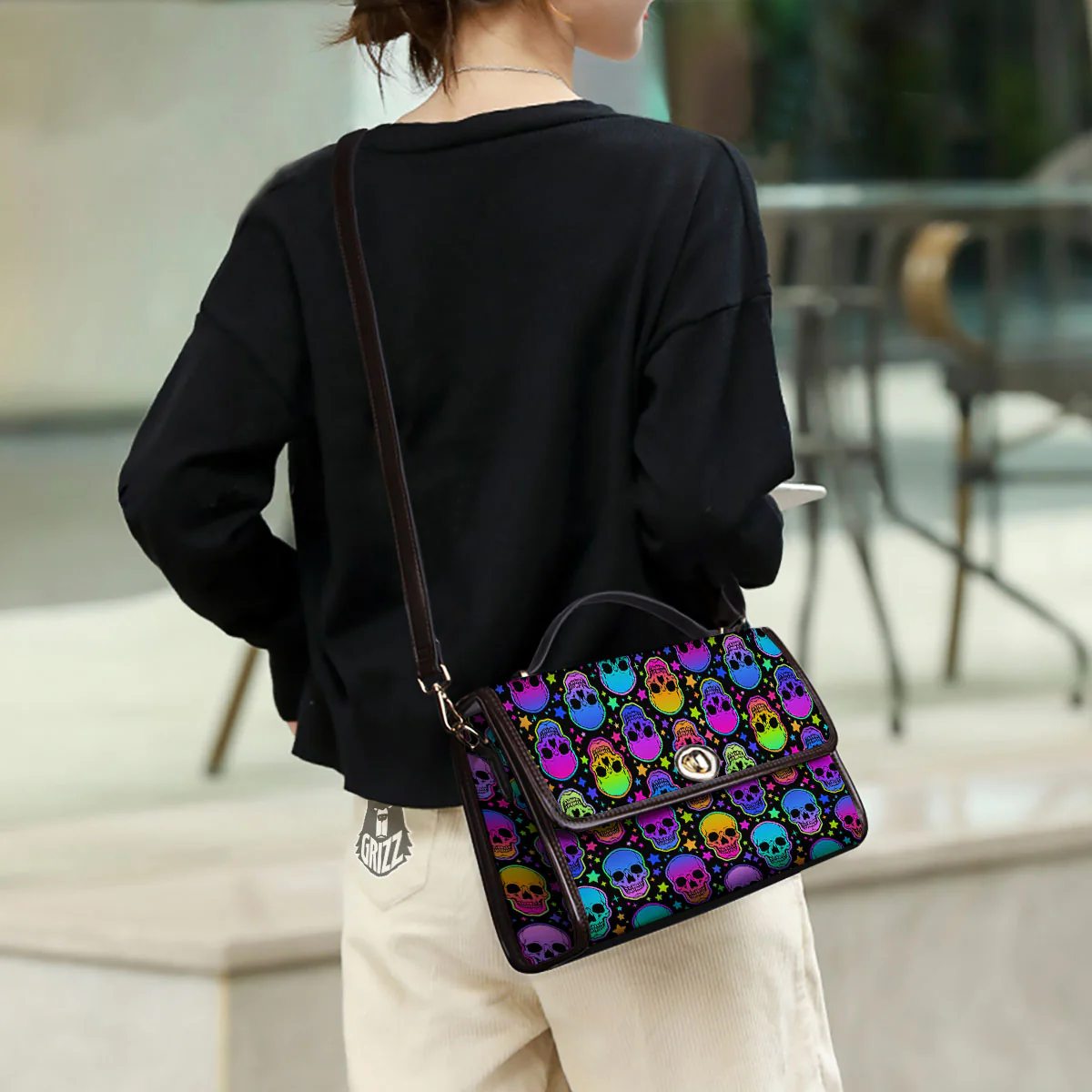 Skull Psychedelic Print Pattern Women's Satchel Bag - Image 3
