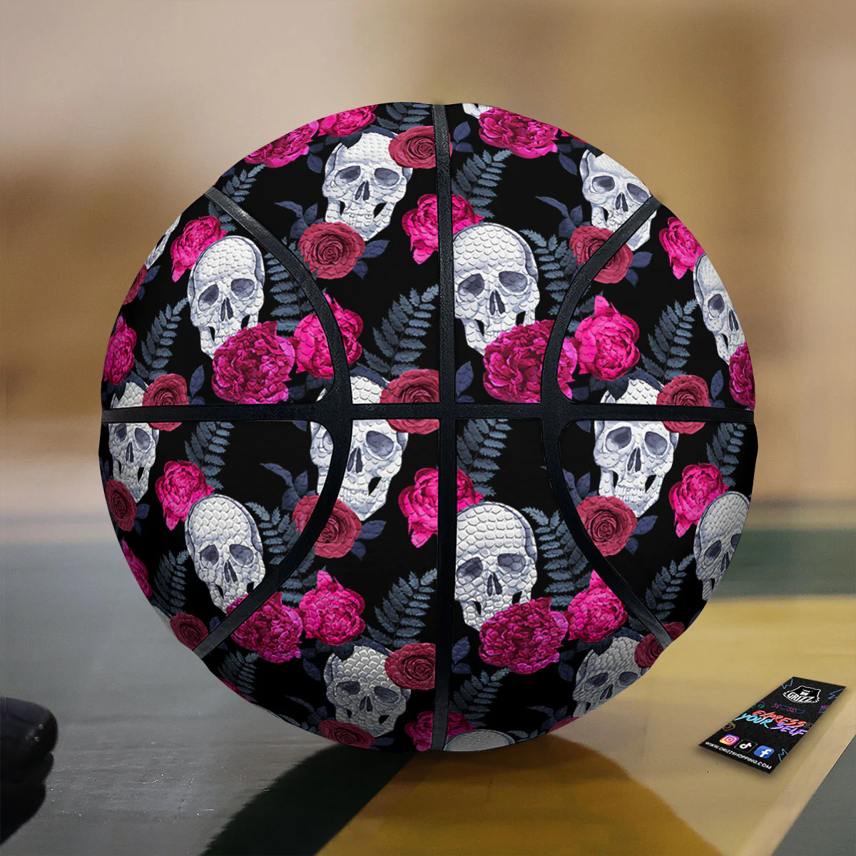 Skull Red Peony Print Pattern Basketball