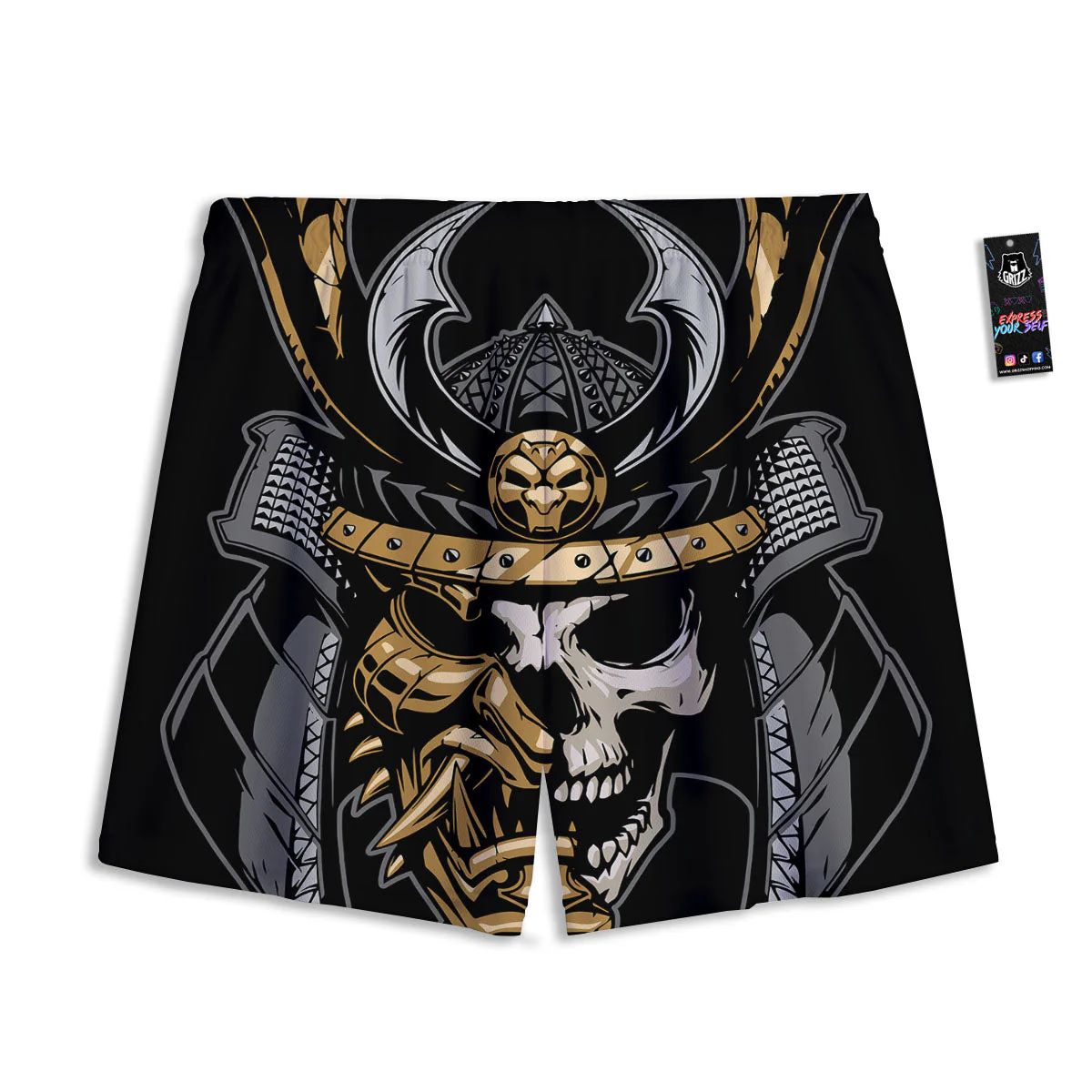 Skull Samurai Warrior Print Mesh Shorts - Image 2