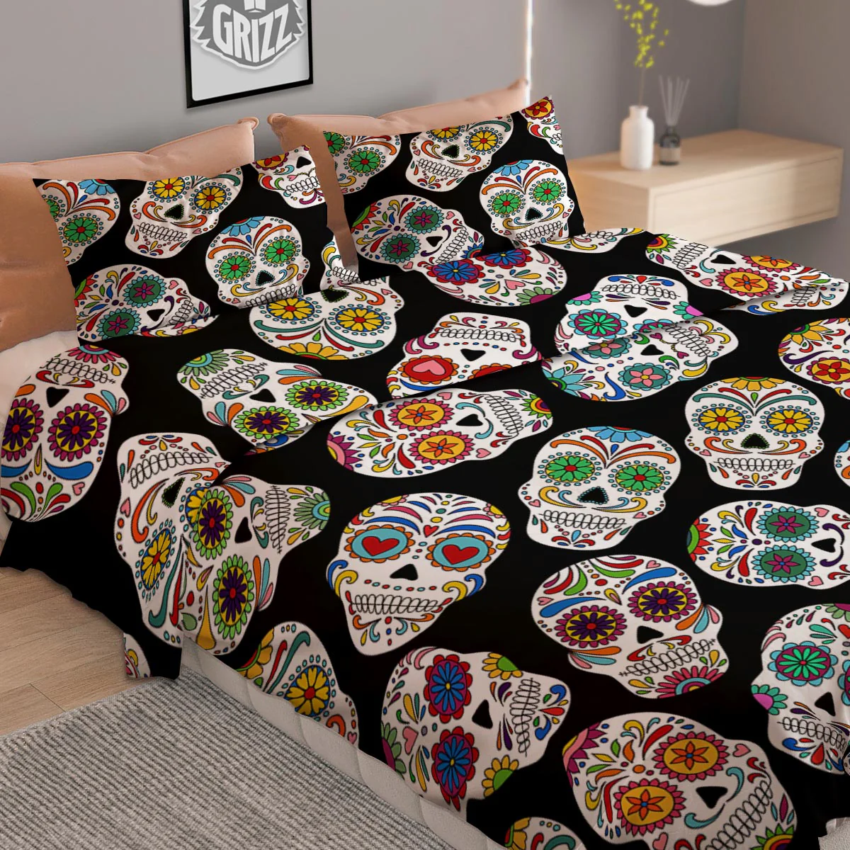 Skull Sugar Print Pattern Duvet Cover Bedding Set - Image 2