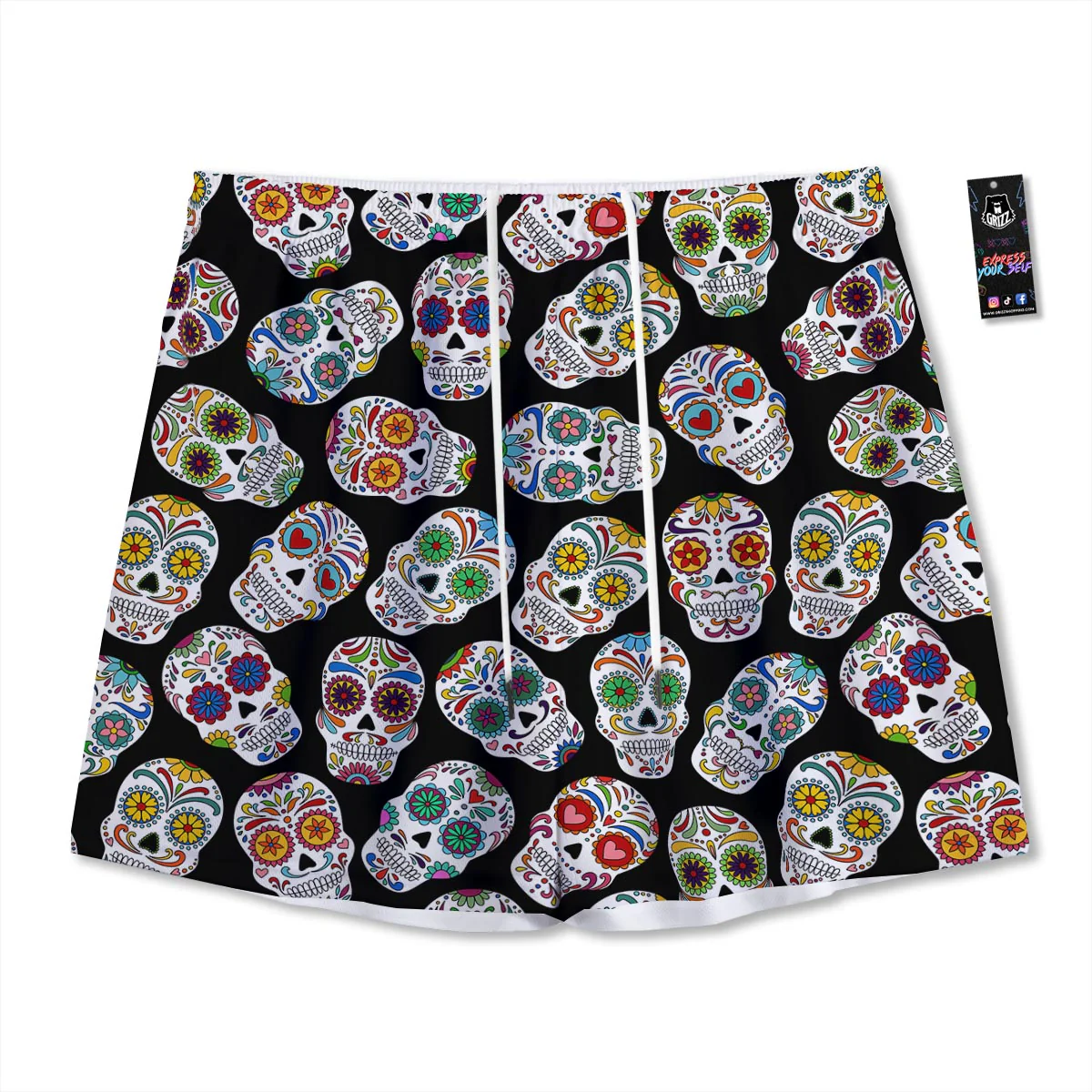 Skull Sugar Print Pattern Mesh Shorts