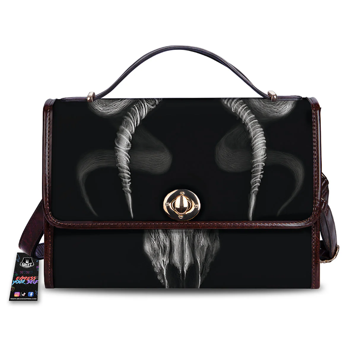 Skull Symbol Satan Goat Print Women's Satchel Bag