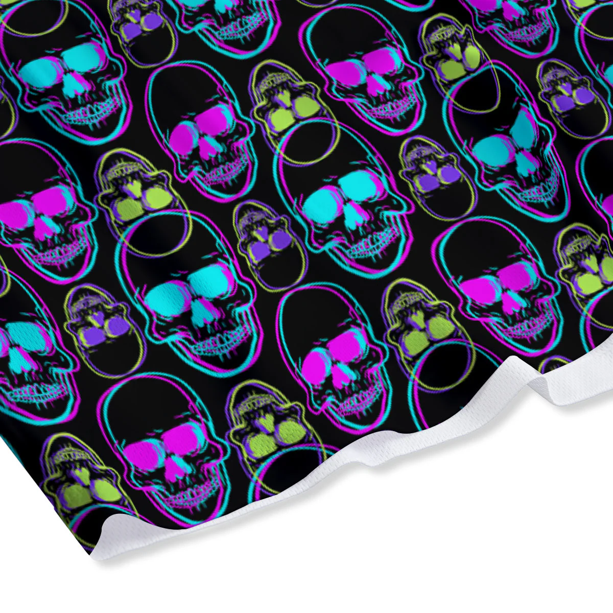 Skull Trippy Neon Print Pattern Mesh Shorts - Image 4