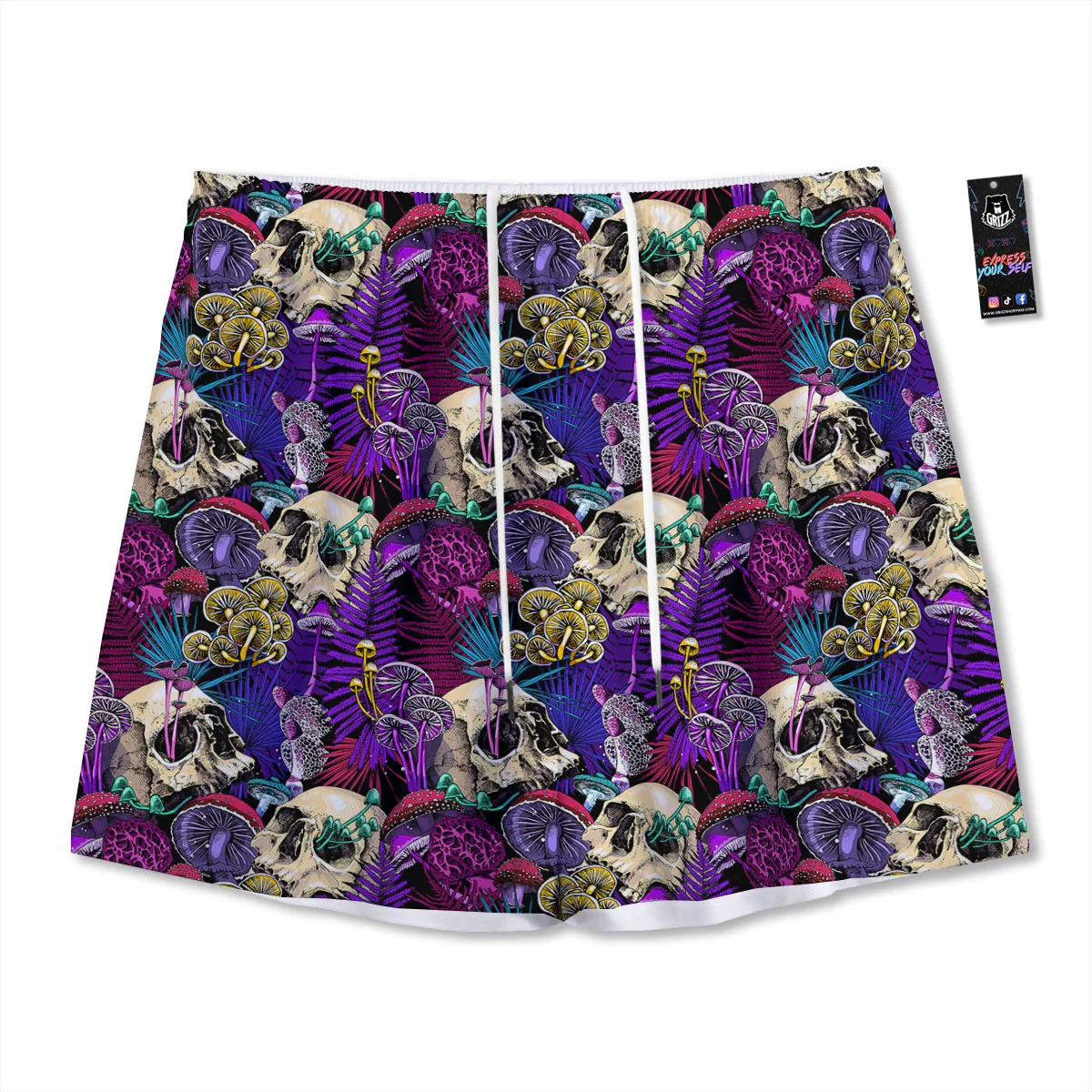 Skull Trippy Print Pattern Mesh Shorts
