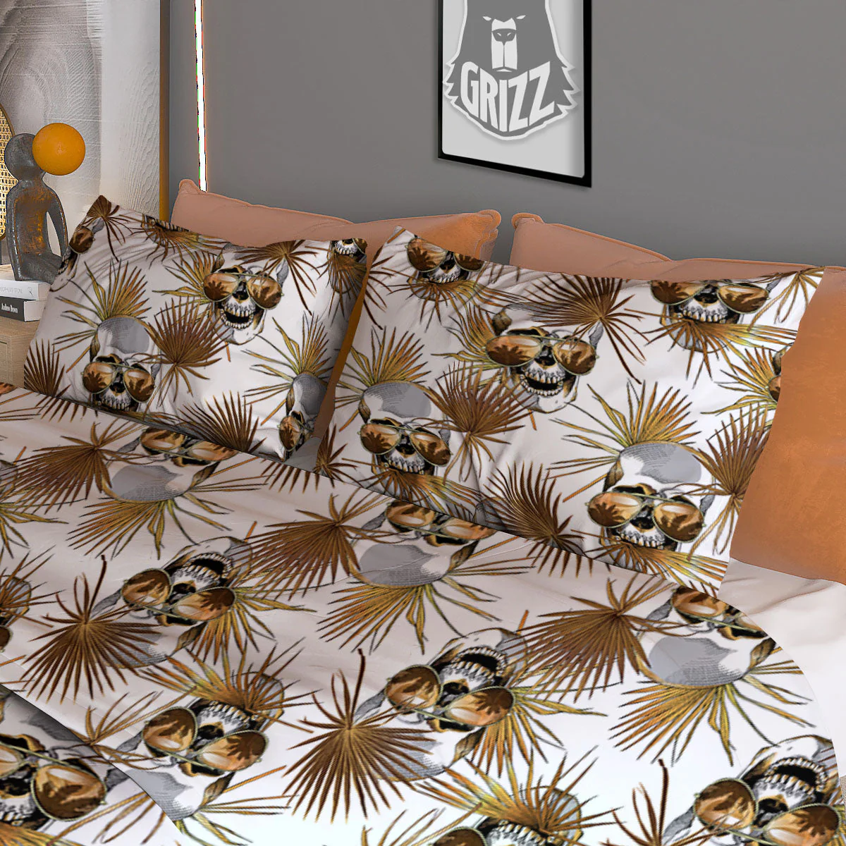 Skull Tropical Gold Print Pattern Duvet Cover Bedding Set - Image 3