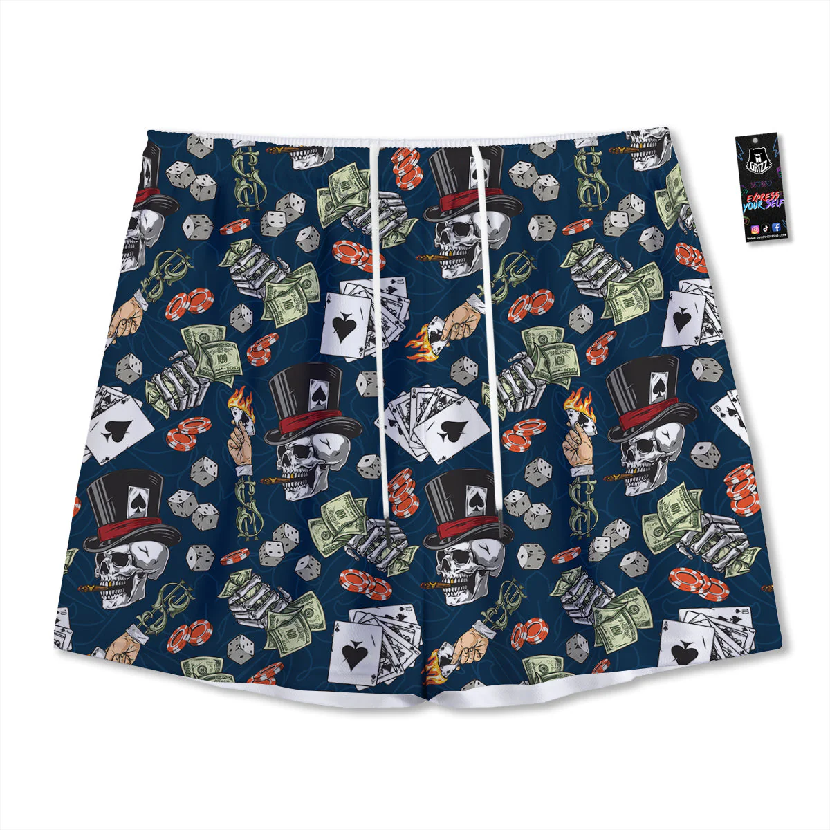 Skull Vintage Print Pattern Mesh Shorts