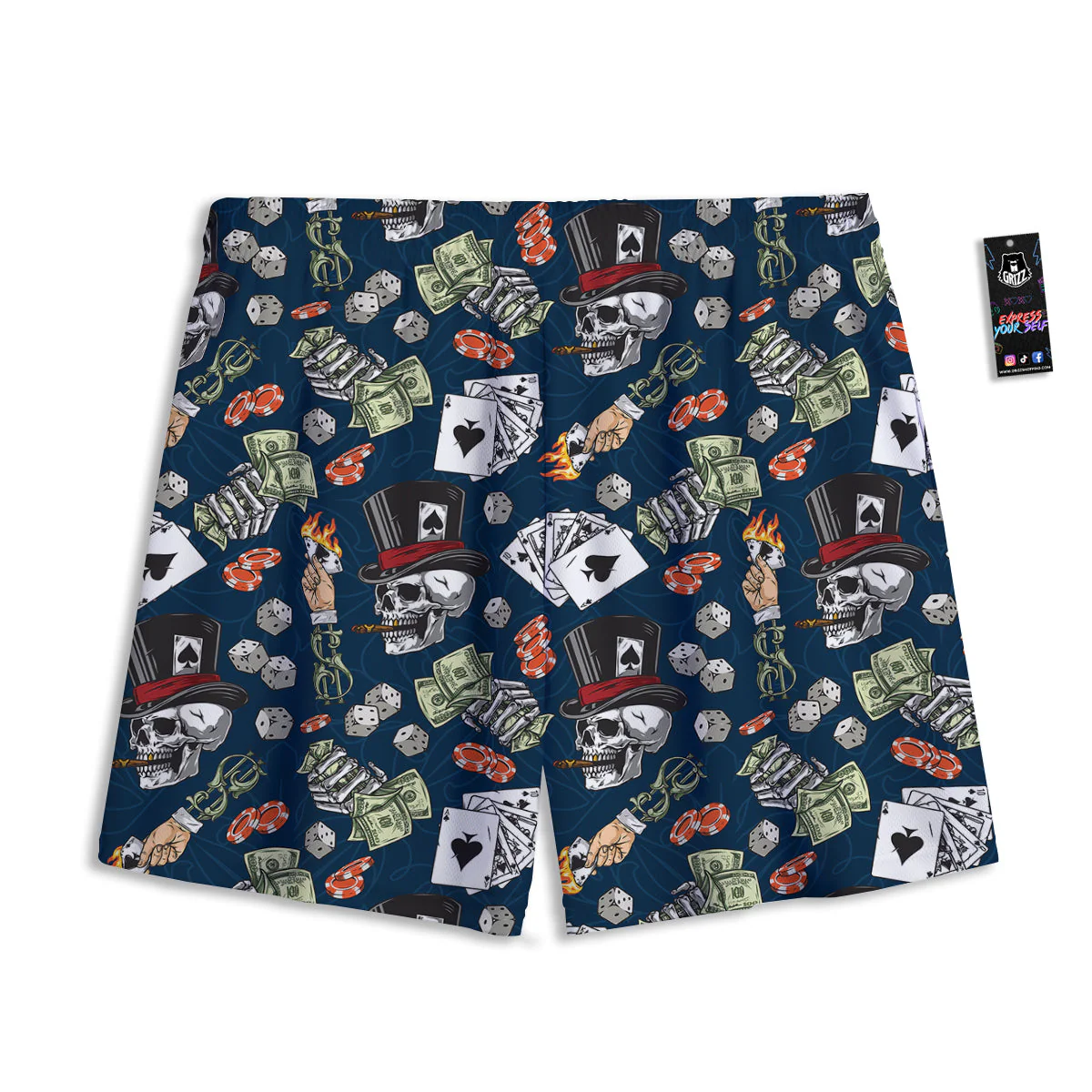 Skull Vintage Print Pattern Mesh Shorts - Image 2