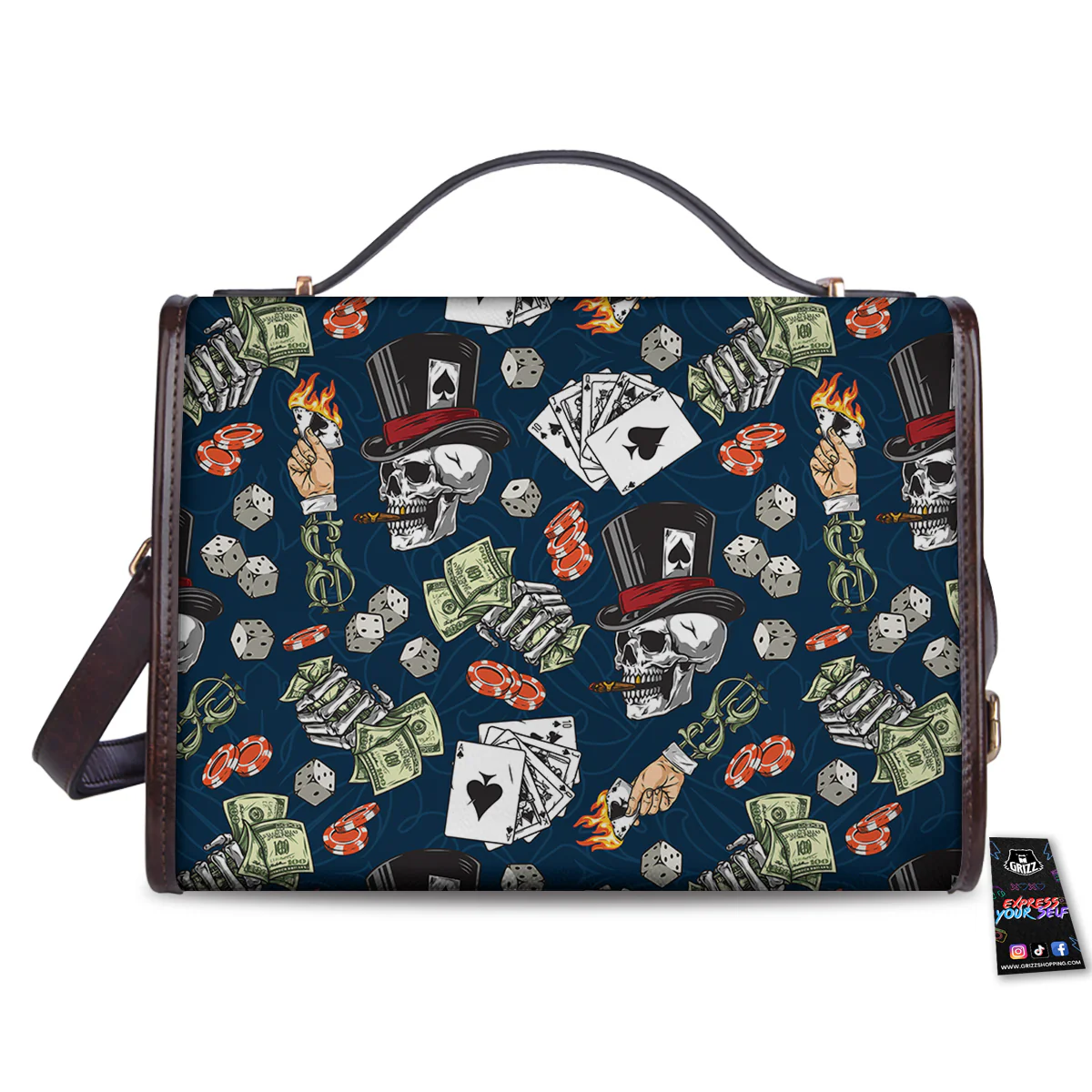 Skull Vintage Print Pattern Women's Satchel Bag - Image 2