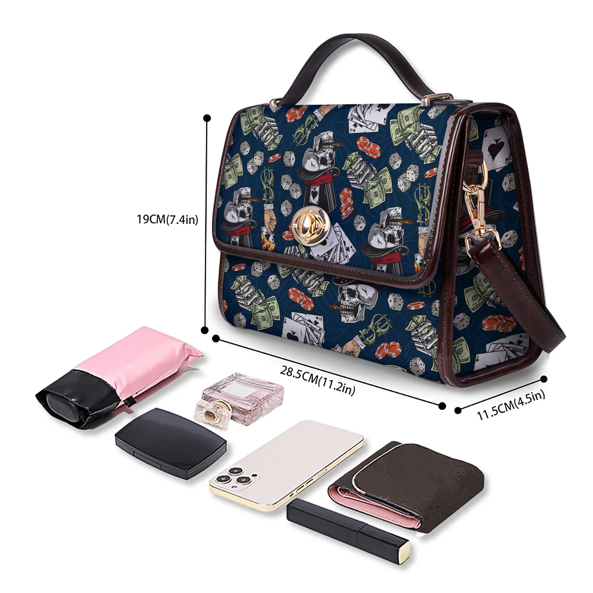 Skull Vintage Print Pattern Women's Satchel Bag - Image 4