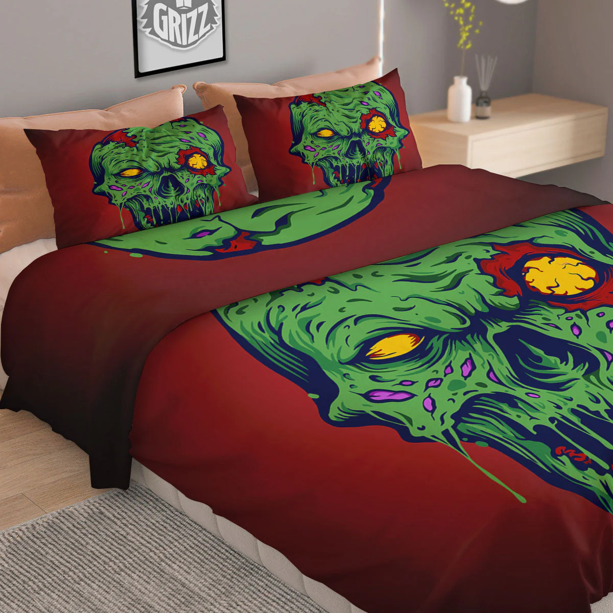 Skull Zombie Scary Horror Print Duvet Cover Bedding Set - Image 2