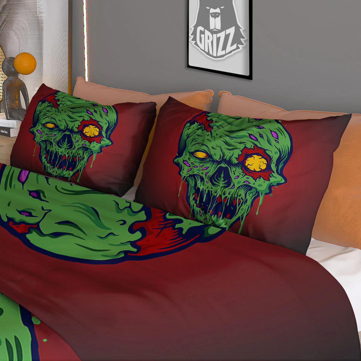 Skull Zombie Scary Horror Print Duvet Cover Bedding Set - Image 3