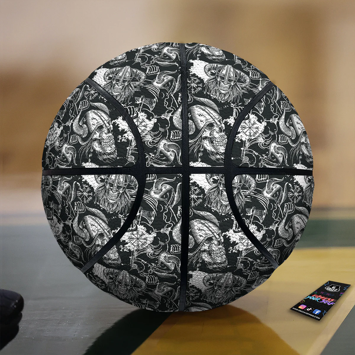 Skulls in Viking Helmets Print Pattern Basketball