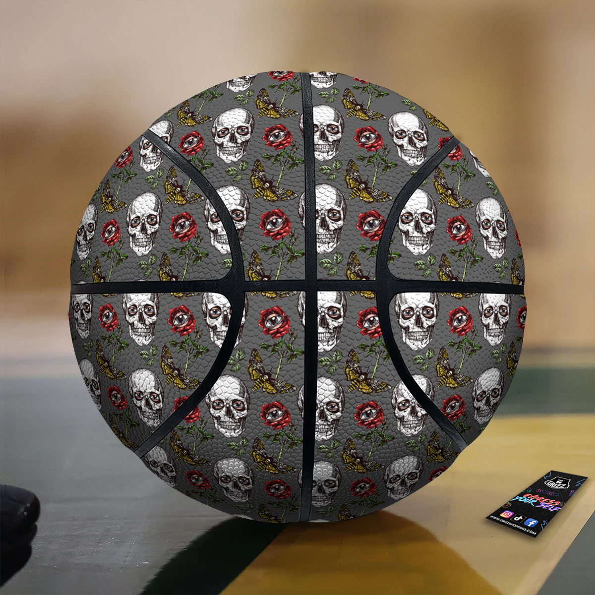 Skulls Roses Death Eyes Print Pattern Basketball