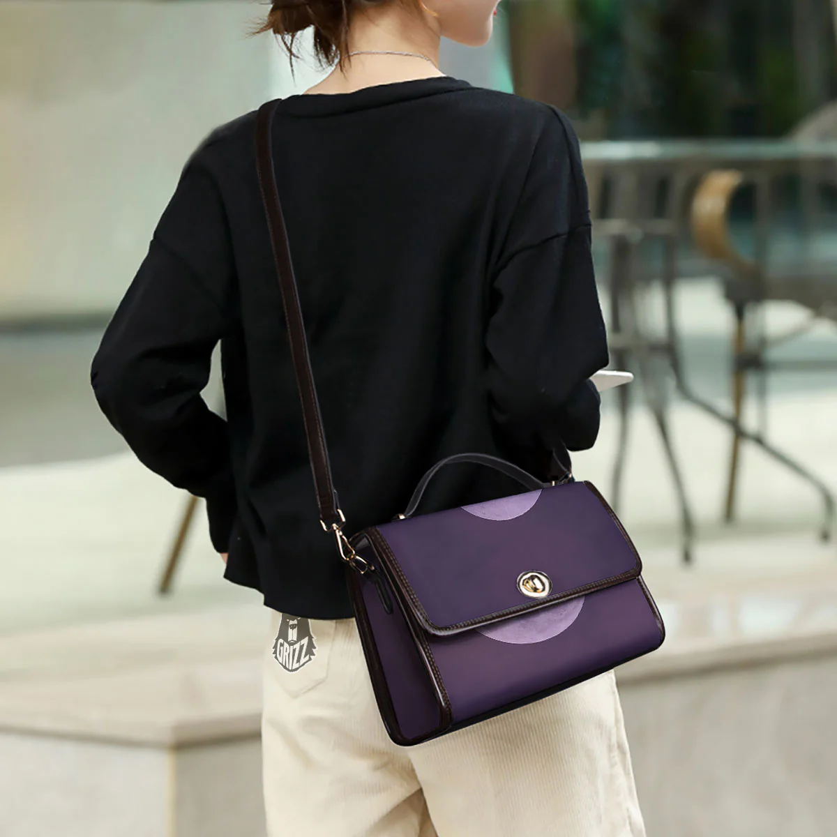 Sky Purple And Full Moon Print Women's Satchel Bag - Image 3
