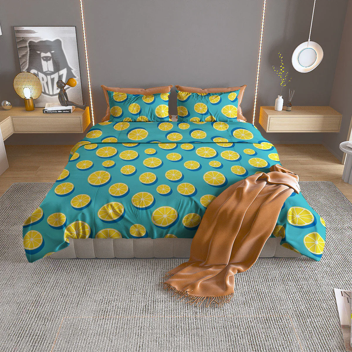 Slices Lemon Print Pattern Duvet Cover Bedding Set