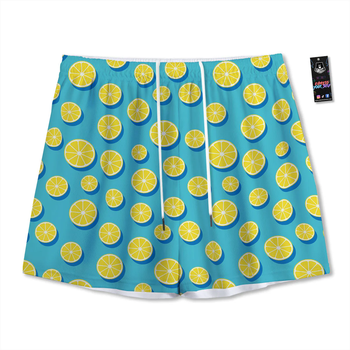 Slices Lemon Print Pattern Mesh Shorts