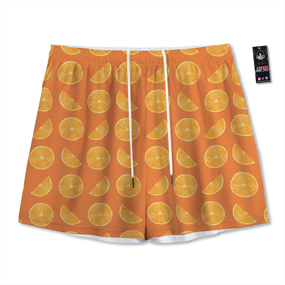 Slices Orange Print Pattern Mesh Shorts