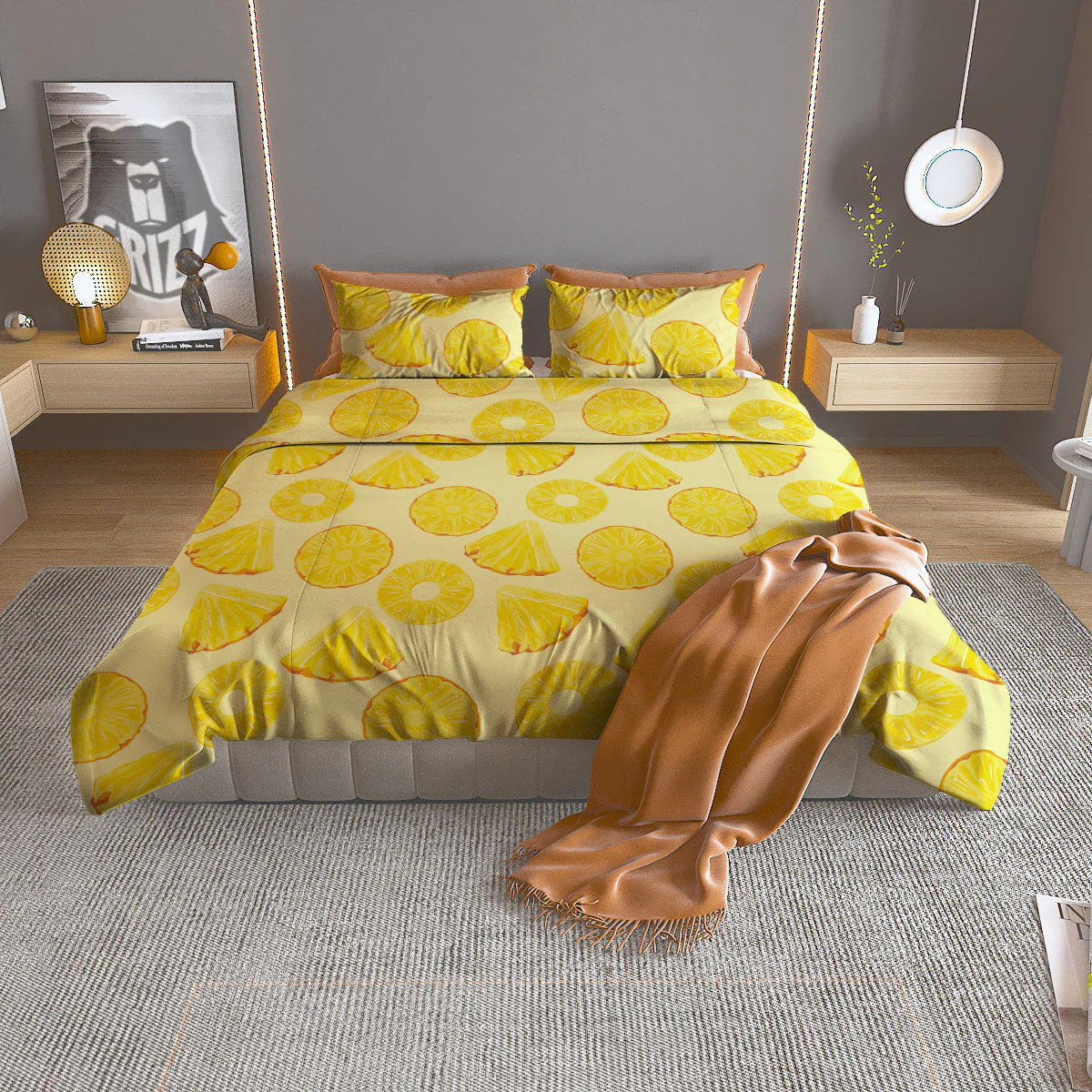 Slices Pineapple Print Pattern Duvet Cover Bedding Set
