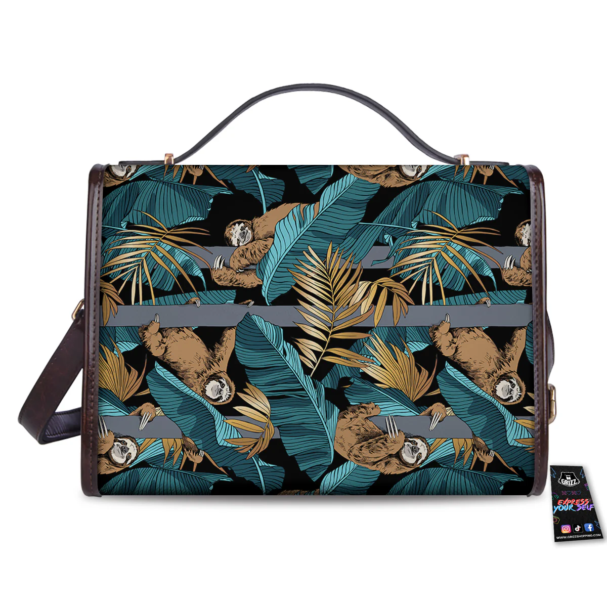 Sloth Tropical Print Pattern Women's Satchel Bag - Image 2