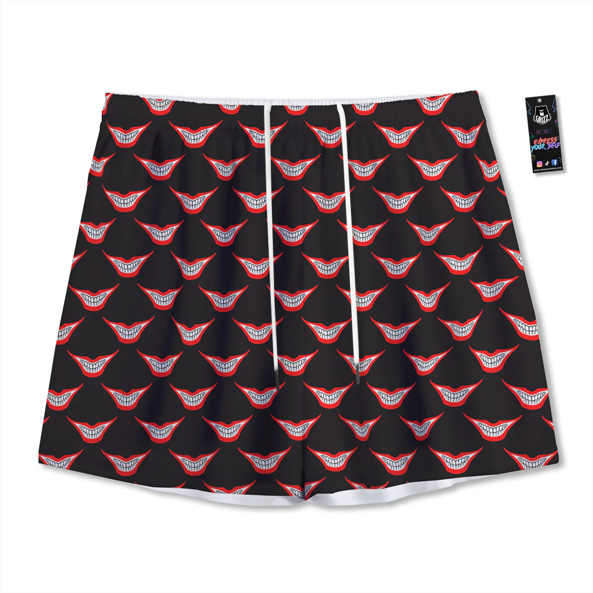 Smile Joker Print Pattern Mesh Shorts