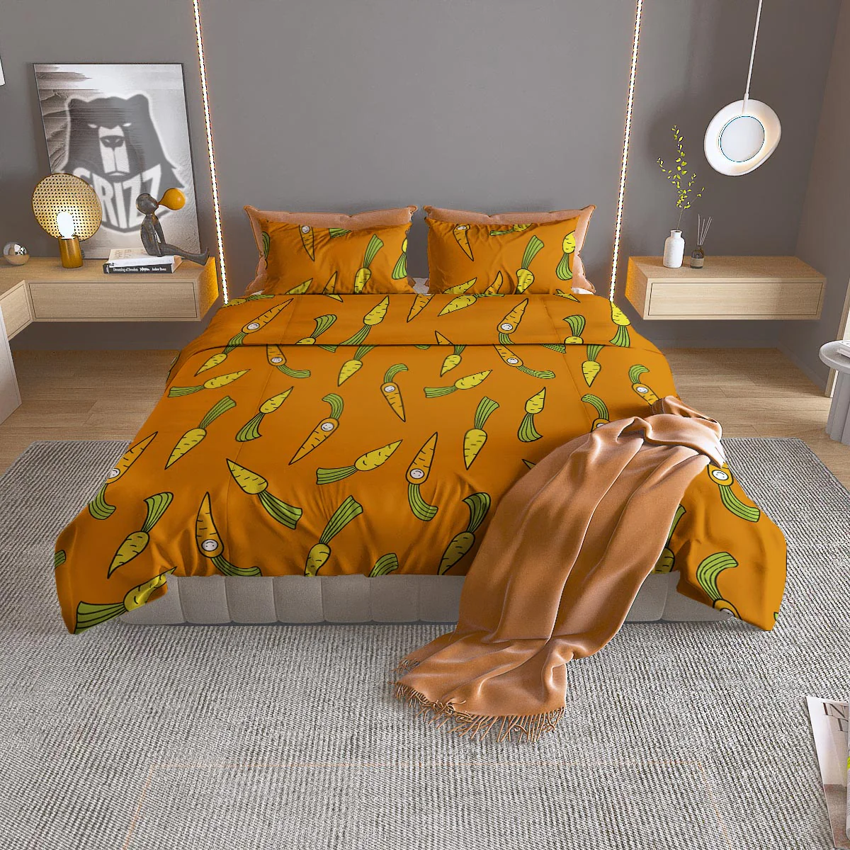 Smiley Carrot Print Pattern Duvet Cover Bedding Set