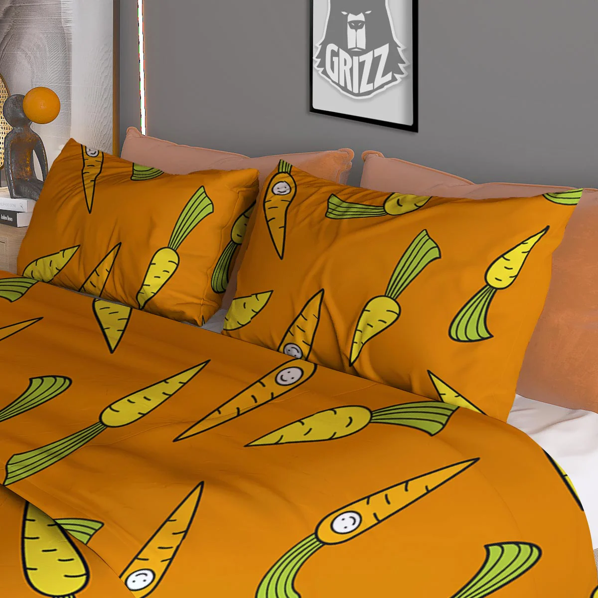 Smiley Carrot Print Pattern Duvet Cover Bedding Set - Image 3