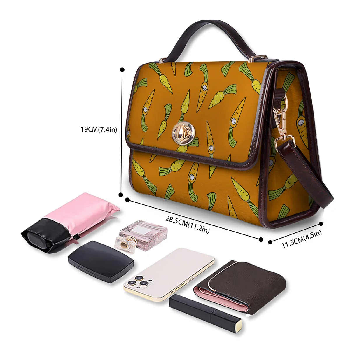 Smiley Carrot Print Pattern Women's Satchel Bag - Image 4