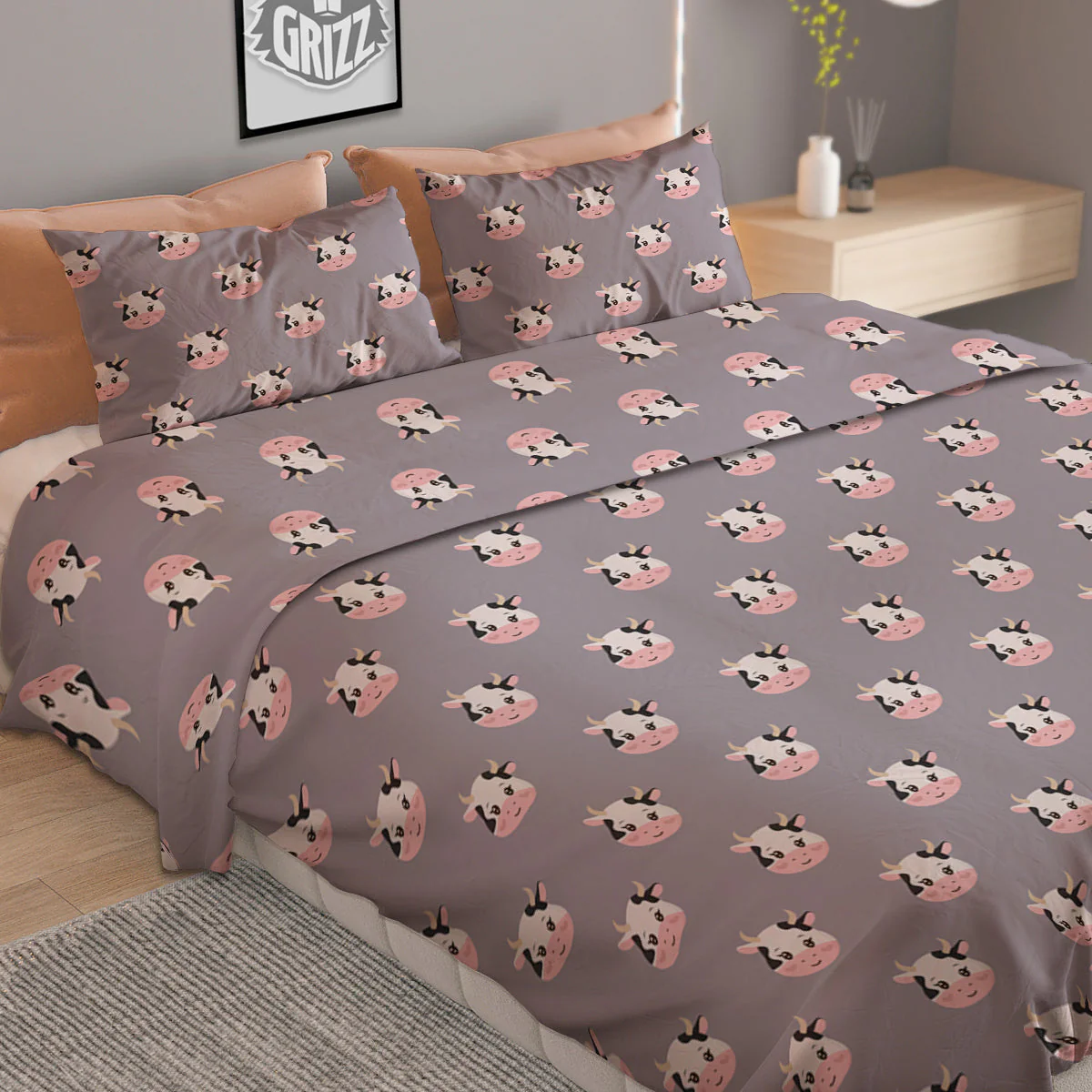 Smiley Cow Cartoon Print Pattern Duvet Cover Bedding Set - Image 2
