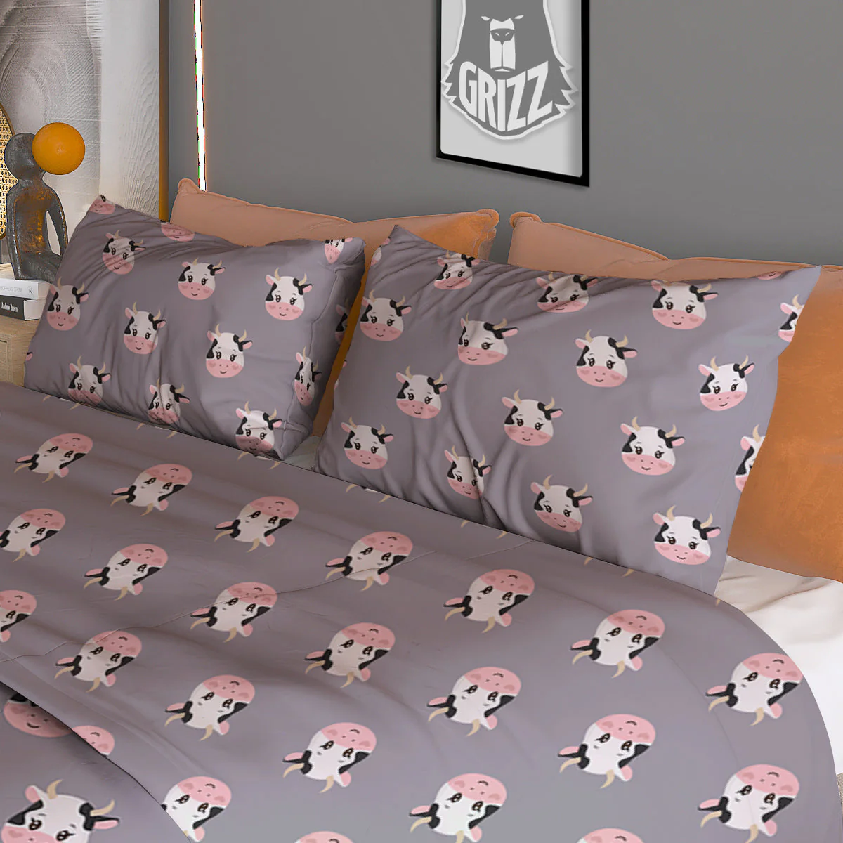 Smiley Cow Cartoon Print Pattern Duvet Cover Bedding Set - Image 3